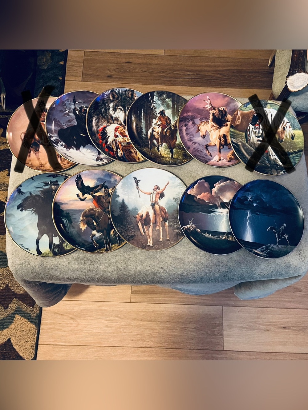 Lot of Native American Collection Plates and Wooden Frames